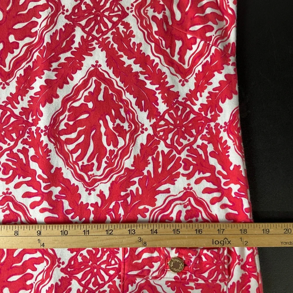 Lilly Pulitzer Shift Dress Womens Small Red White Cotton Coral Damask Sleeveless